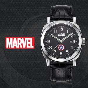 마블 어벤져스 캡틴아메리카 가죽 남성용 손목시계 MA011-CABK