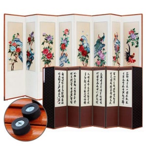 손자수 목단 미색 8폭병풍+버팀고무고정장치 명절 제사용 제사병풍