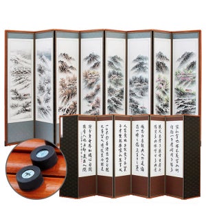 친필 벽당 청전화풍 산수 8폭병풍(각폭)+버팀고무고정장치 명절 제사용 제사병풍