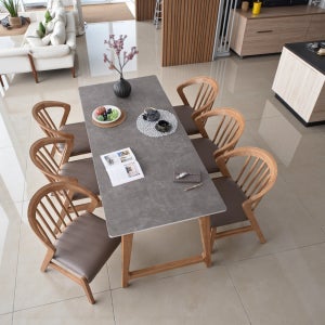 [희망일배송]이즈네이처 써클 Italy 세라믹 6인용식탁세트 원목식탁 3인벤치1+의자3