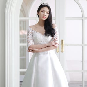 새틴 자수플라워2 셀프웨딩드레스 (S-6XL코르셋) 스몰 세미웨딩 본식 구매 야외결혼식