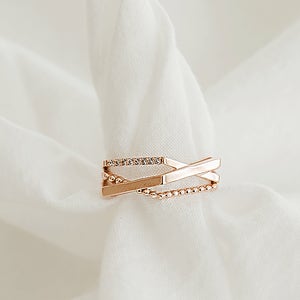 14K 18K 볼드 큐빅 심플 레이어드 반지