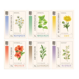 [녹차원] 인기 허브차 6종 세트(로즈마리+쟈스민+캐모마일+페퍼민트+국화차+히비스커스)