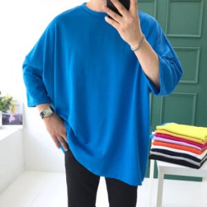 놈시크 남자 박스 오버핏 여름 반팔 망토 7부 티셔츠 빅 사이즈