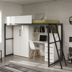 레몬가구 화이트엘리트 철제 벙커프레임 높은 이층침대 사다리 집중력책상 학생필수품 내구성