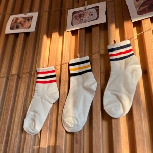 스트라이프 중목 여자 양말 발목 반목 양발 중 고등 학생 흰색