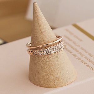 14K 18K 볼드 큐빅 두 줄 레이어드 반지