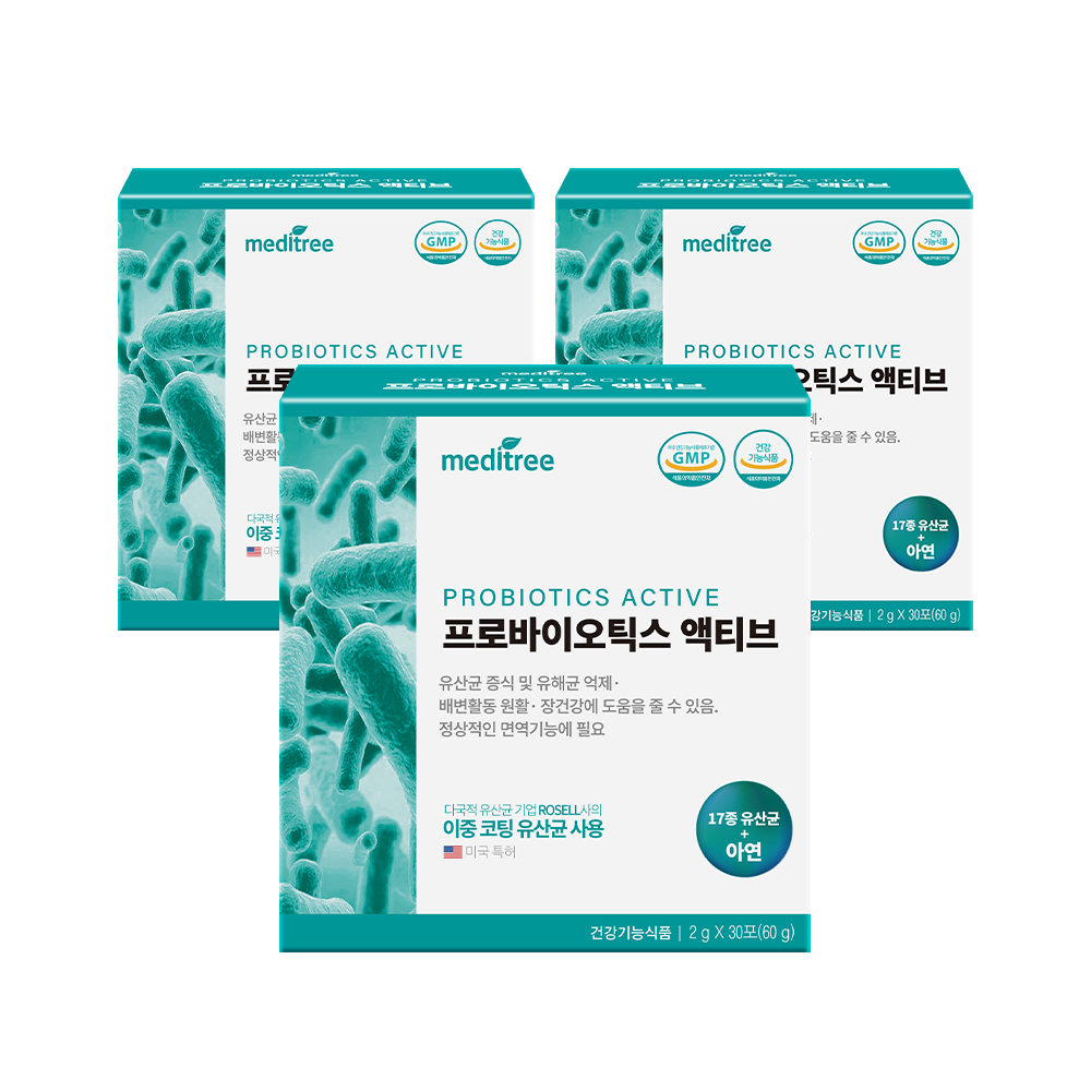 메디트리 이중코팅 <b>프로바이오틱스 액티브</b> 성인 모유 유산균먹이 30포, 3개