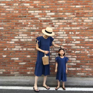 (당일출고)엄마랑 딸 블루 소매 프릴 원피스 바캉스룩