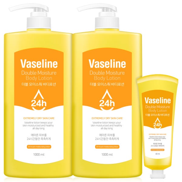 고보습 바세린 바디로션 대용량 1000ml 2개+60ml 모이스처 24시간 보습테스트