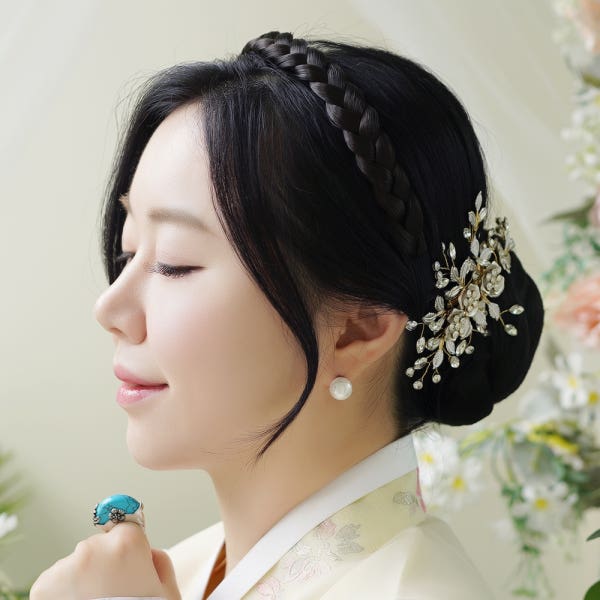 셀프 한복 올림 머리 가발 가채 쪽머리 가채 머리띠 혼주 똥머리