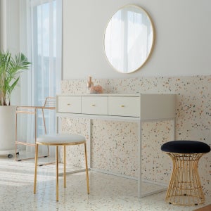 마벨 화이트 1100 화장대 & 골드 원형 거울 세트