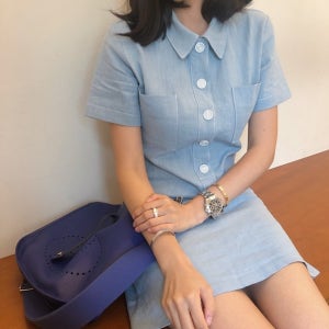 포켓 스티치 카라 미니 린넨 원피스