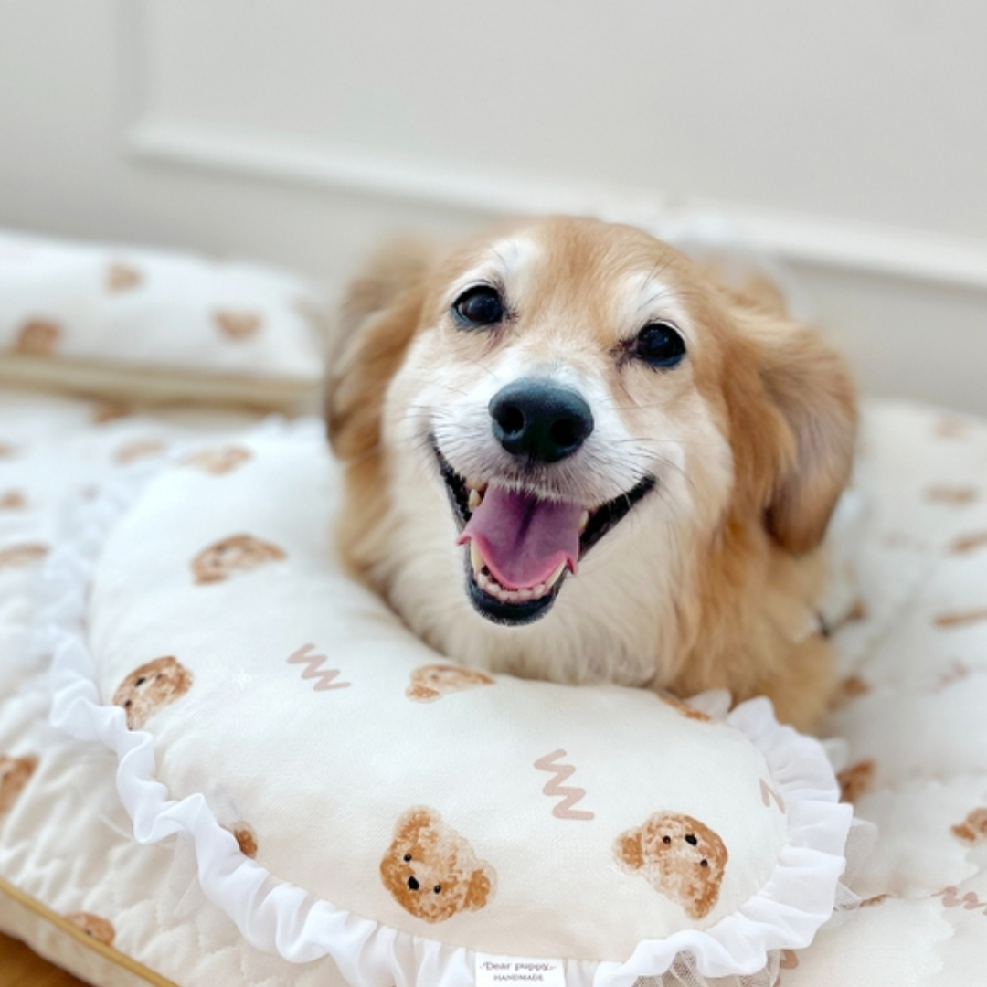 여름 인견원단 강아지베개 애견베개 바디필로우 반달 베어브라운 소형