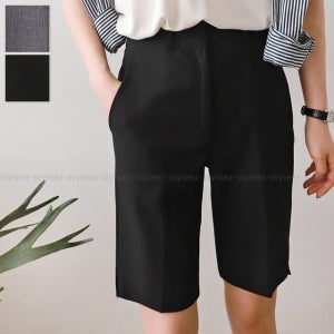 회색 검정 여성 슬림 일자 5부 반바지 슬랙스 정장 바지 버뮤다 팬츠 세미 캐주얼 오피스룩