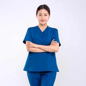 깅스스토리 빅사이즈 간호복 의사가운 실습용 간호사복 병원복 물리치료사복 수술복 상의 남여 160까지 B-1301 브이넥 진블루