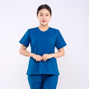 깅스스토리 빅사이즈 간호복 의사가운 실습용 간호사복 병원복 물리치료사복 수술복 상의 남여 160까지 B-1401 라운드넥 진블루