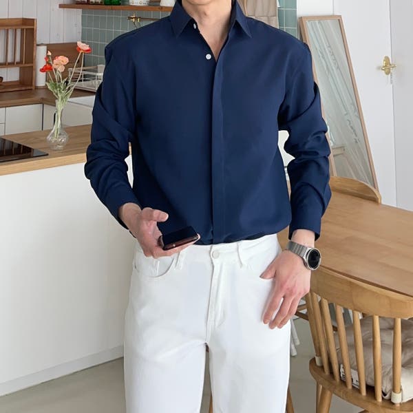 남자 셔츠 구김없는 링클프리 실크 오버핏 정장 남방 난방 남성 와이 셔츠