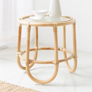 원형 유리 라탄 티테이블 미니 쇼파 보조 간이테이블 침대 거실협탁 원목