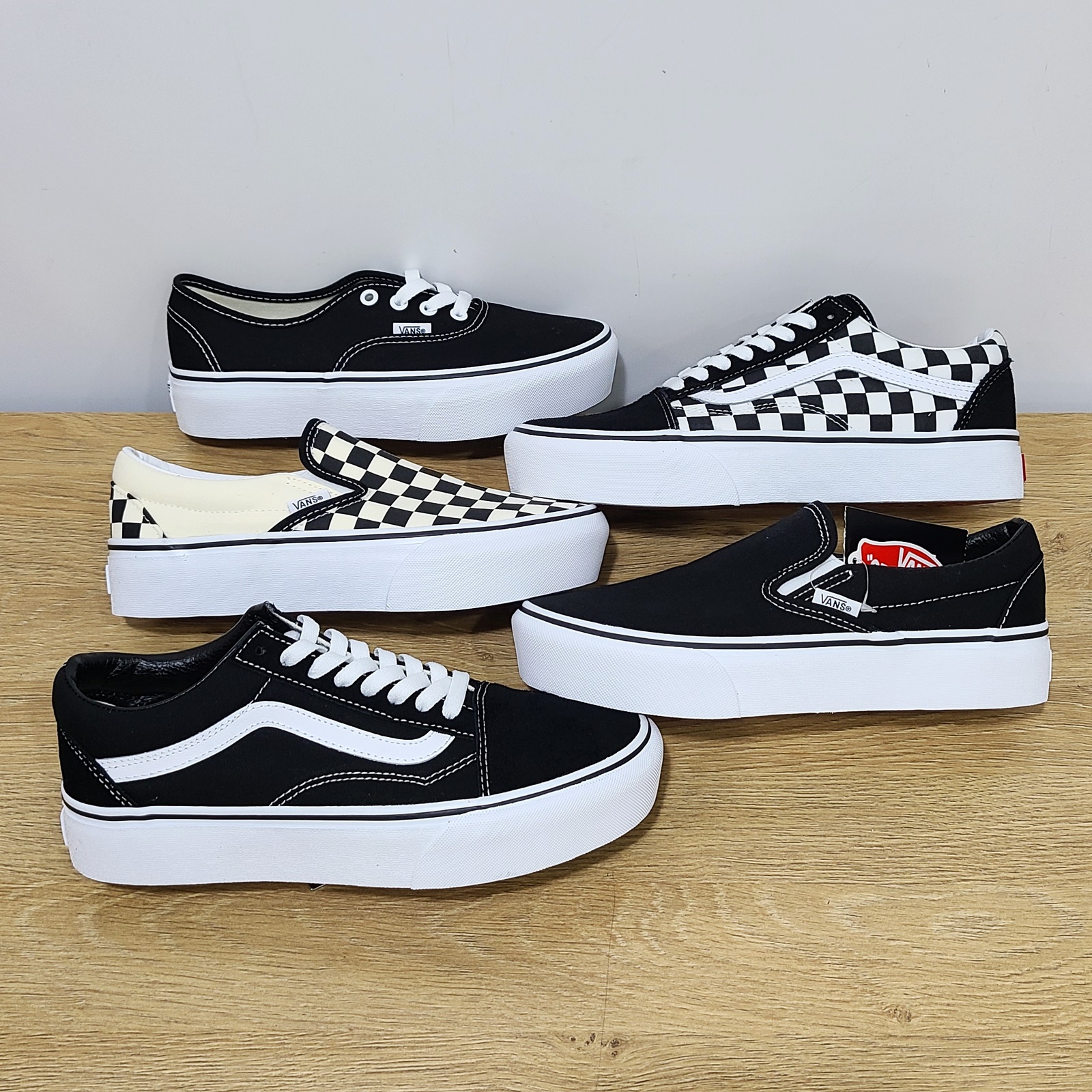 반스 플랫폼 어센틱 슬립온 올드스쿨 (체커보드 화이트 블랙 스택폼)