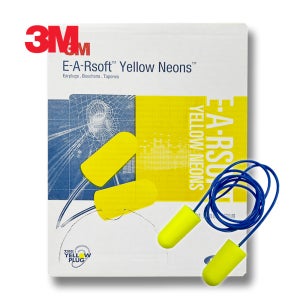 3M Earsoft Neon 이어플러그 끈있는 형광 폼귀마개 소음차단 네온옐로우, 200쌍