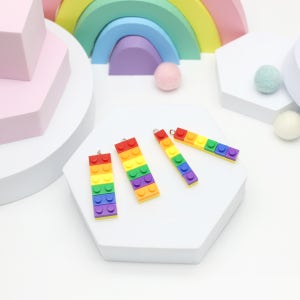 무지개 레고블럭 펜던트 참 (1x6 2x6) 레인보우 컬러