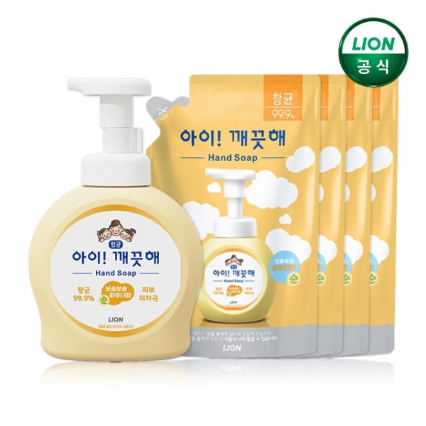 라이온코리아 브랜드스토어 아이깨끗해 핸드워시 490ml 본품 1개+450ml 리필 4개