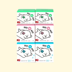 유기농순면생리대 하얀하얀 순면흡수체 대형,중형,라이너6팩