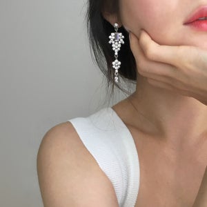 [무배] 스완 샹들리에 크리스탈 큐빅 스톤 볼드 드롭 귀걸이 귀찌 웨딩 본식