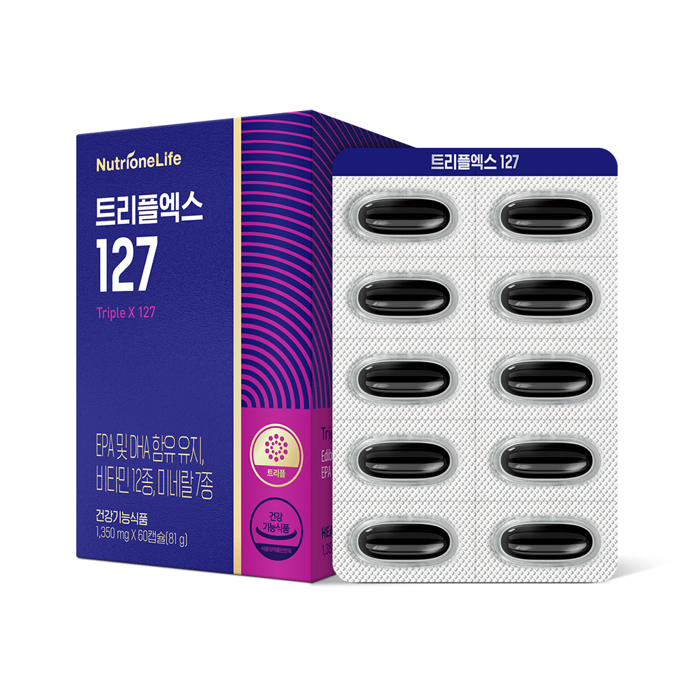 뉴트리원 트리플엑스 127 종합 멀티 비타민 <b>알티지 오메가3</b> 60캡슐, 1개