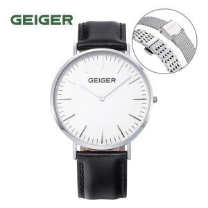 본사직영/정품 가이거 남성 가죽시계 GE8018WTBK_M +메탈/메쉬밴드