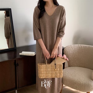 가을 원피스 빅사이즈 자체제작 7부소매 맥시 니트 원피스 하객룩