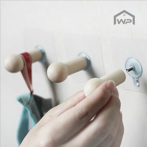 접착식 우드 매직후크 벽걸이 후크옷걸이 소품걸이 숏타입 오크, 10개