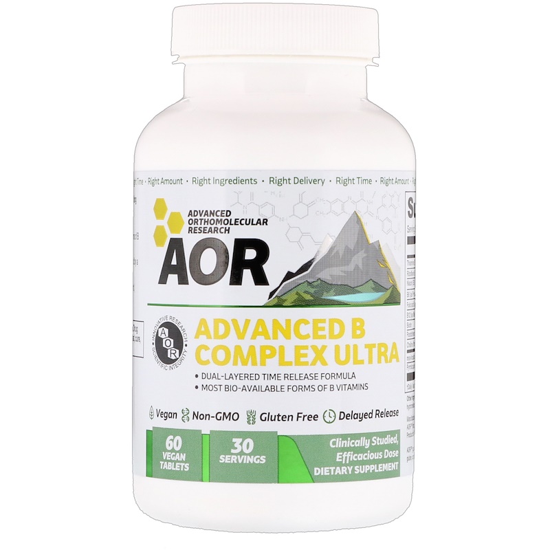 AOR <b>비컴플렉스 울트라</b> 60정 AOR, <b>Advanced B</b> Complex <b>Ultra</b>, 60 Vegan Tablets