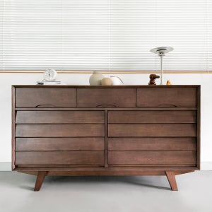 로포텐 갤러리아 고무나무 원목 와이드 서랍장 1300mm, 3단, 브라운