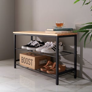 다나 벤치형 신발장 화분받침대 철제선반 베란다 좁은현관 3단 다용도 수납 슬림 벤치신발장