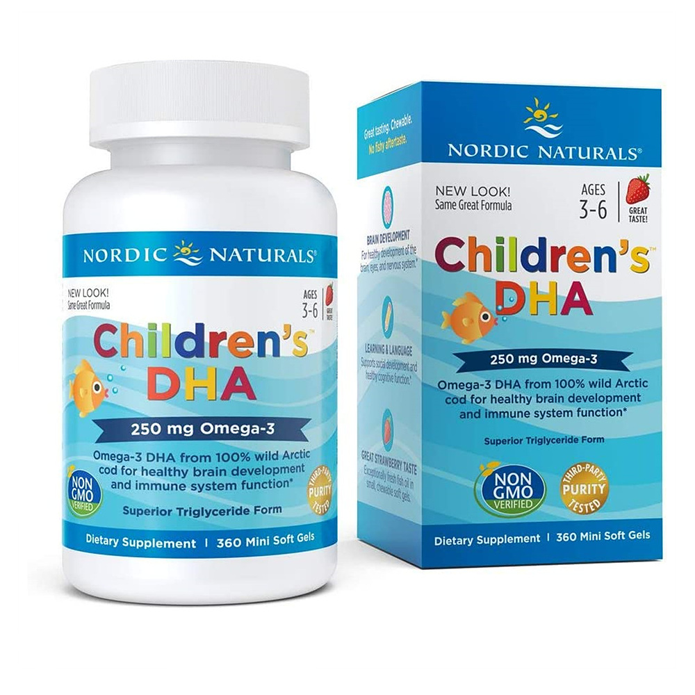 노르딕내추럴스 Children’s <b>DHA</b> <b>250</b>mg 오메가3 360캡슐 3-6세용
