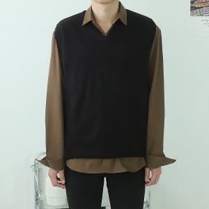 남자니트조끼 오버핏 커플 브이넥 남자니트베스트