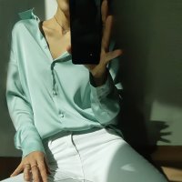 새틴 실크 화이트 검정 흰색 여성 셔츠 남방 빅사이즈 오버핏 봄 블라우스