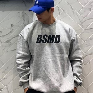 비스트모드 데일리 기모 맨투맨 헬스 오버핏 짐웨어 긴팔 티셔츠 그레이 BSMD