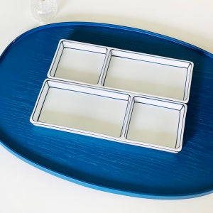 [김석빈도자기] 코발트블루라인 직사각 이절 찬기 반찬두가지 신혼그릇