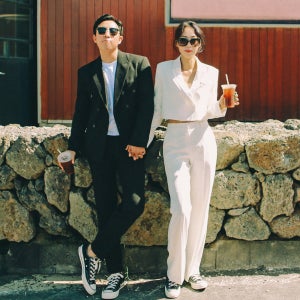 비치팜 정장세트 셀프웨딩 스냅 브라이덜샤워 여자 보이쉬 크롭 수트 상하의 세트