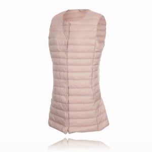 여성 오리털 라운드 V넥 경량 롱패딩 조끼 슬림 롱 패딩 조끼