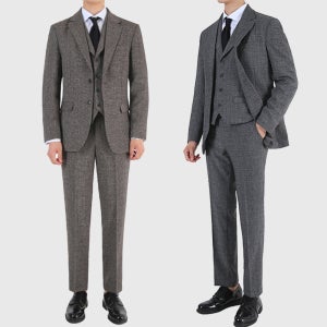 남자 쓰리피스 정장 조끼베스트 정장조끼 클래식 체크 결혼식 하객룩 브라운 차콜