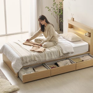 헤일리 LED 조명 3단 서랍형 수납 침대 슈퍼싱글 매트포함 SS 기본형 베이직 매트리스