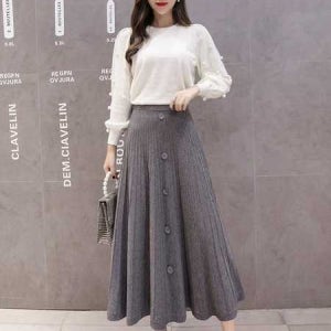 단추 플레어 A라인 니트 가을 롱스커트 (매장주문 폭주)