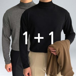 1+1 남자니트 남성반폴라 목폴라 목티 반목폴라 라운드 긴팔 빅사이즈 오버핏 폴라티