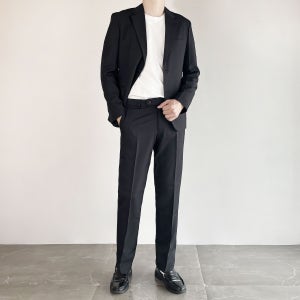 남자 결혼식하객 코디 캐주얼 세미 정장 셋업 수트 (블랙 베이지색)