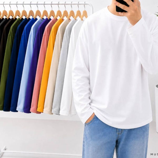남자 긴팔티 오버핏 무지 기본 티셔츠 빅사이즈 L-5XL