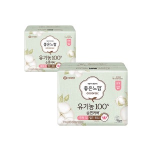 좋은느낌 유기농순면 생리대 울트라슬림 중형 18개입x2팩